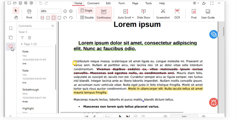 click the comments button