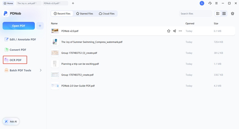 click the ocr pdf in pdnob