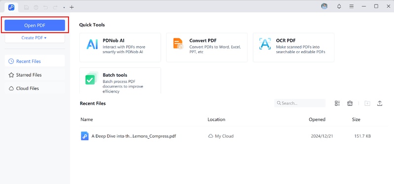 click the open pdf button