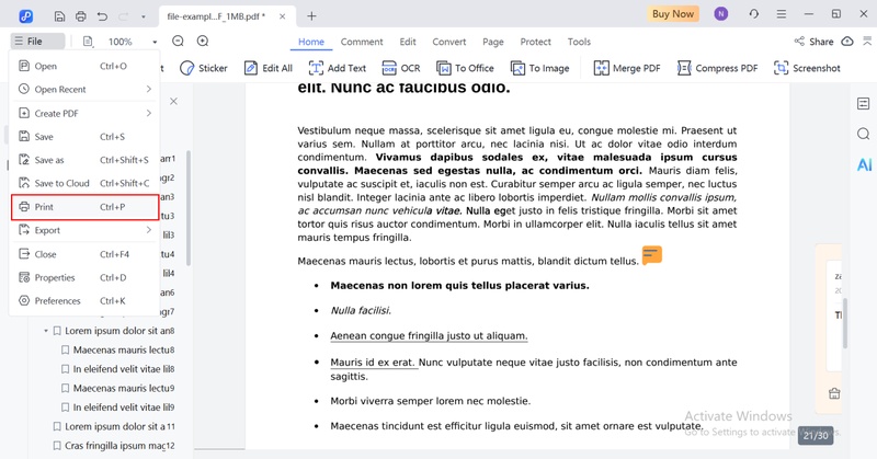 click the print button