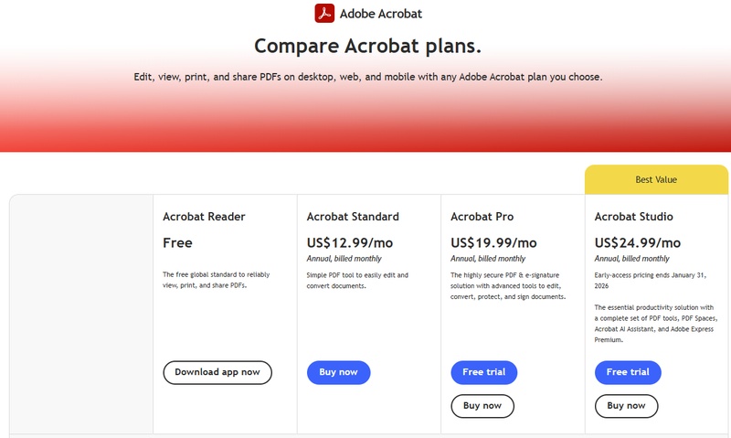 compare acrobat plans