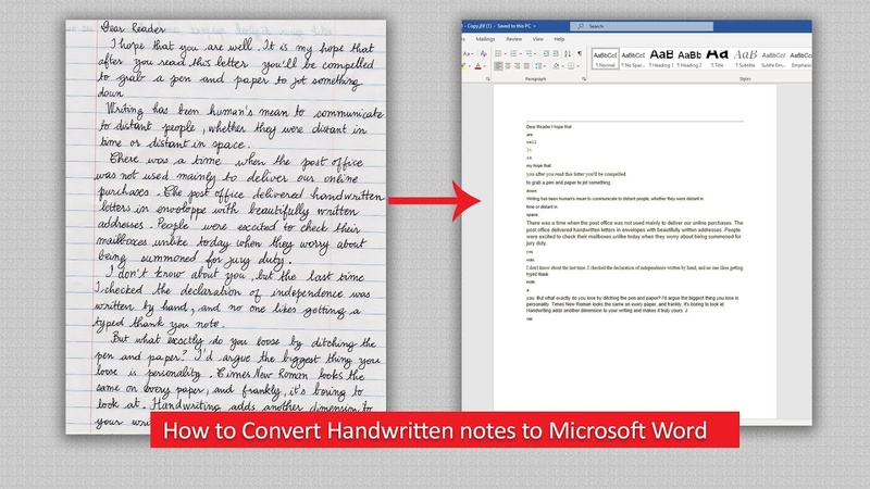 convert handwriting to text in word