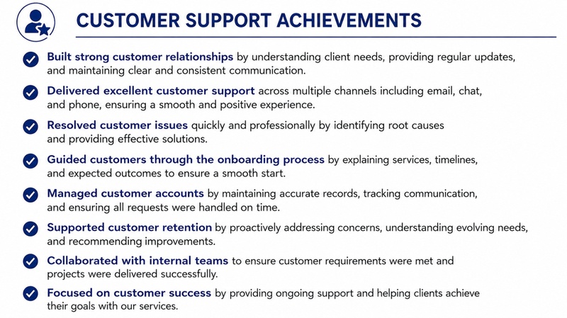 customer support responsibilities as achievement focused resume