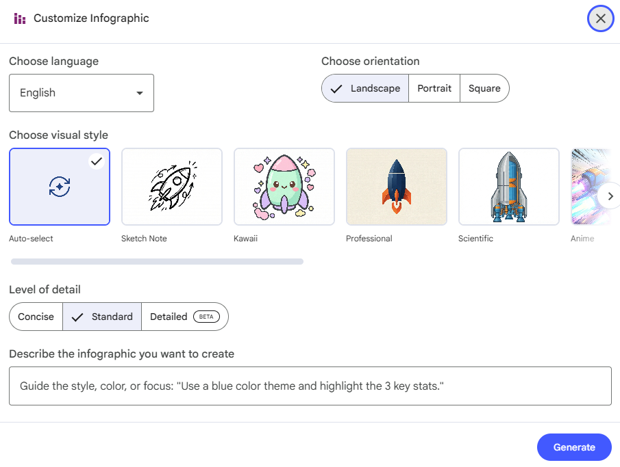 customize infographic in notebooklm