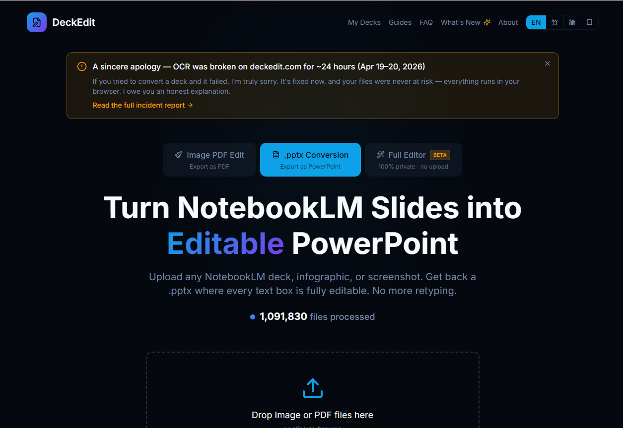 deckedit converts pdf slides to pptx