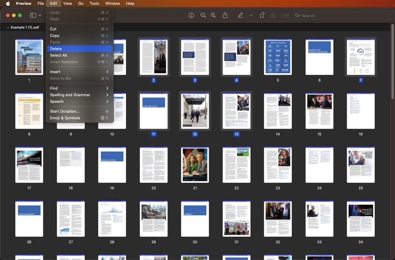 delete multiple pages in preview
