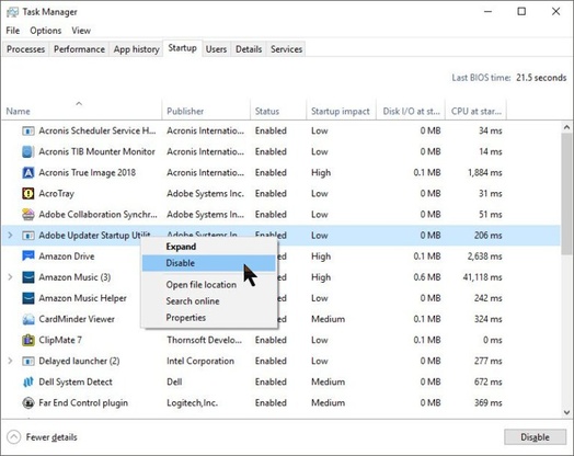 disable unnecessary background startup apps