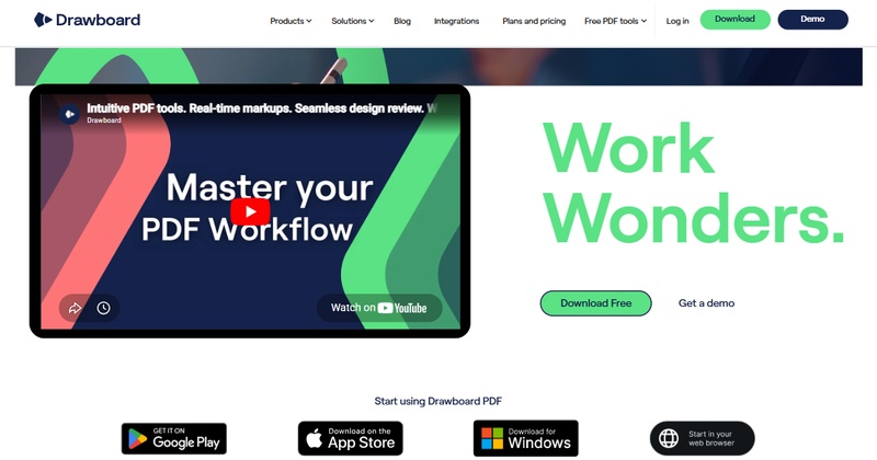 drawboard pdf editor homepage with download options