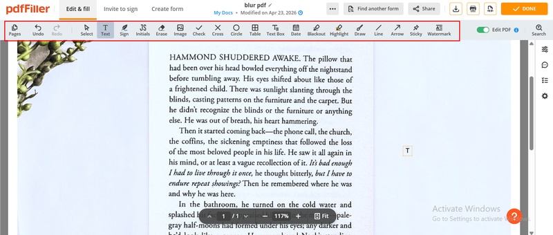 edit the document in pdffiller