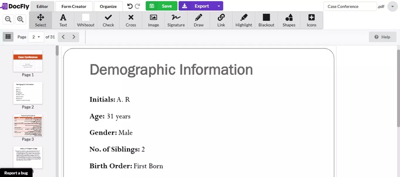 editing a form in docfly pdf editor