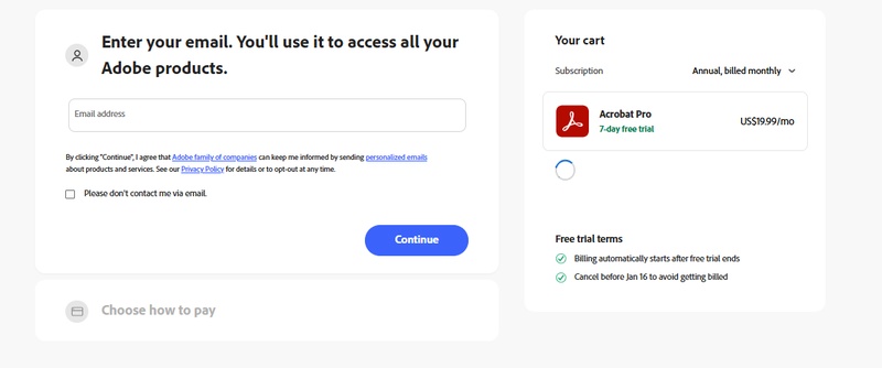 email address adobe pro free trial