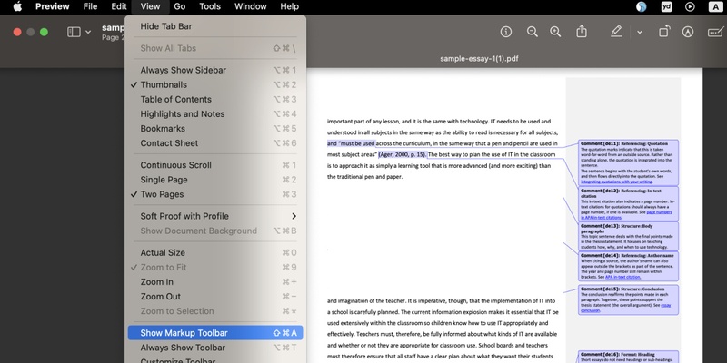 enable the markup toolbar