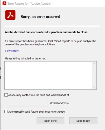 error report for adobe acrobat