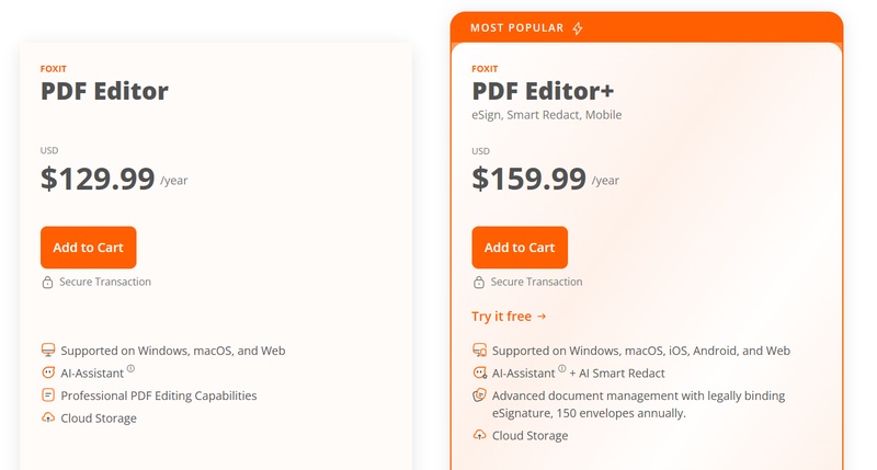 foxit pdf editro price