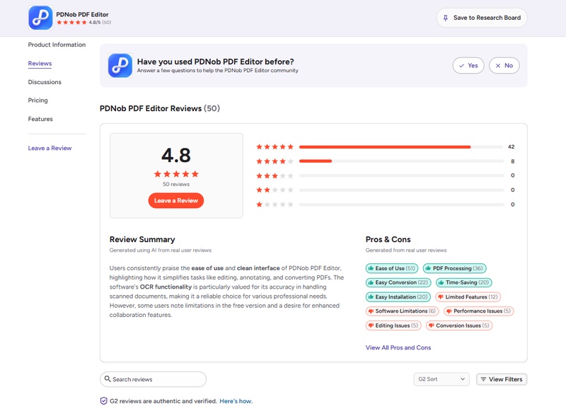 g2 rating of pdnob