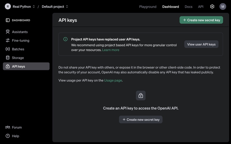generate the secret openai api key