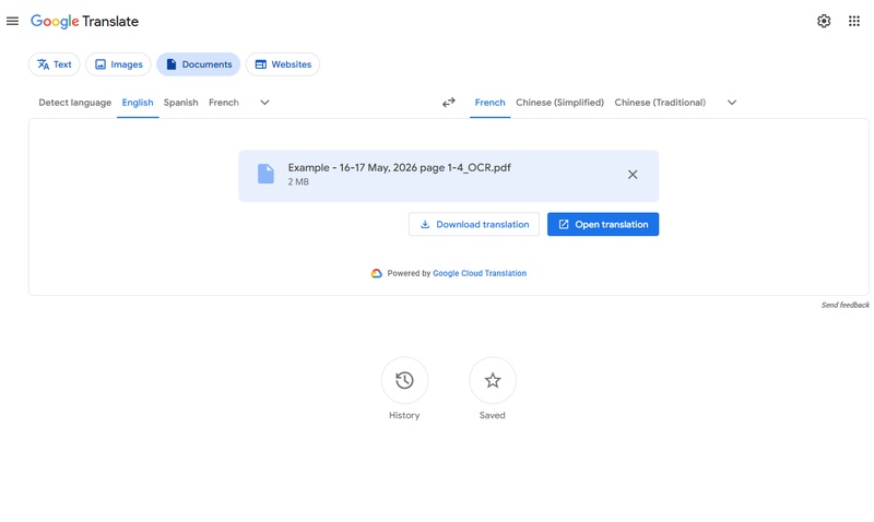 google translate entire pdf file