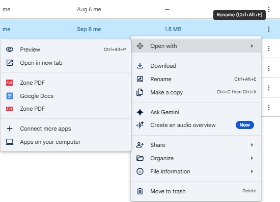 hotkeys of google drive
