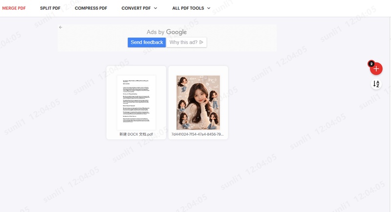 ilovepdf merge pdf selection interface
