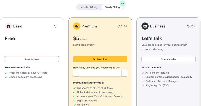 ilovepdf price plans