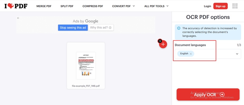 ilovepdf select language