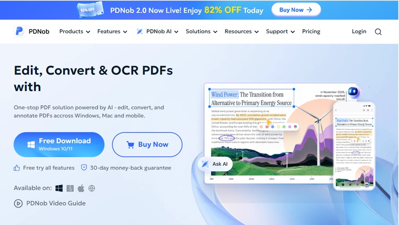 pdnob pdf editor open large pdf main interface