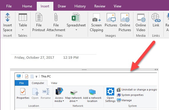 insert image to onenote