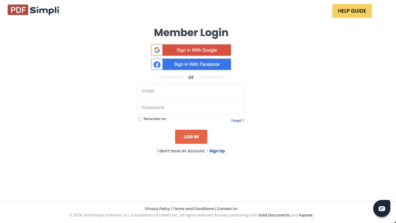 log in to your pdfsimpli account