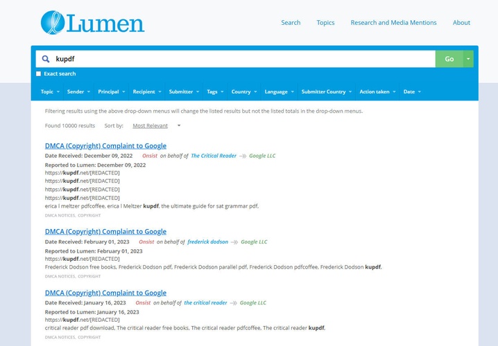 lumen database result on kupdf