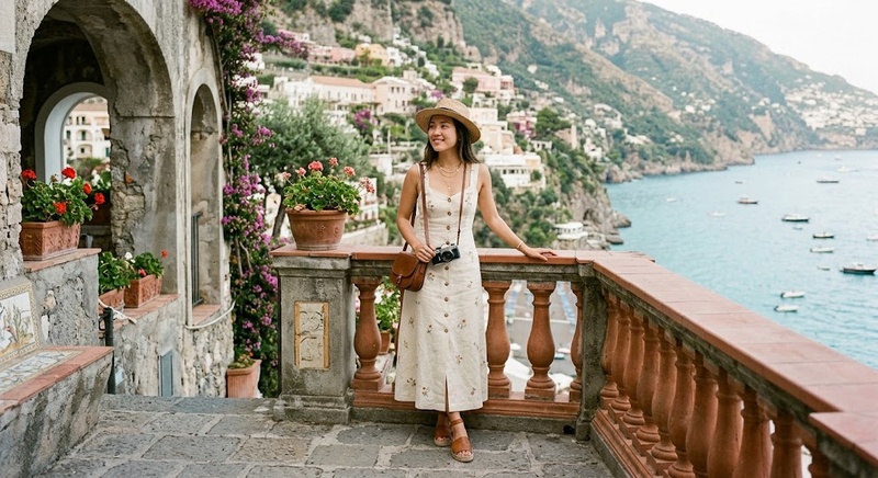 luxury travel girl prompt