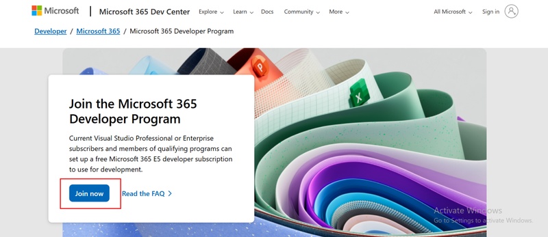 join microsoft 365 developer program
