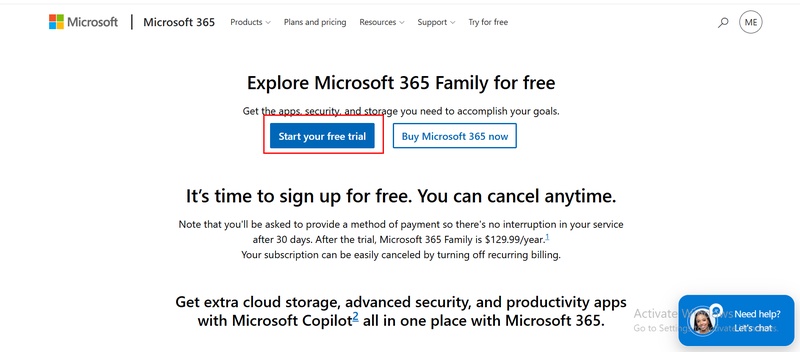 microsoft 365 family free trial