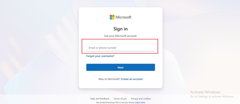 microsoft account sign in with email or phone