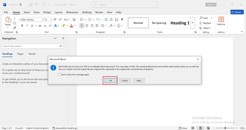 microsoft word message
