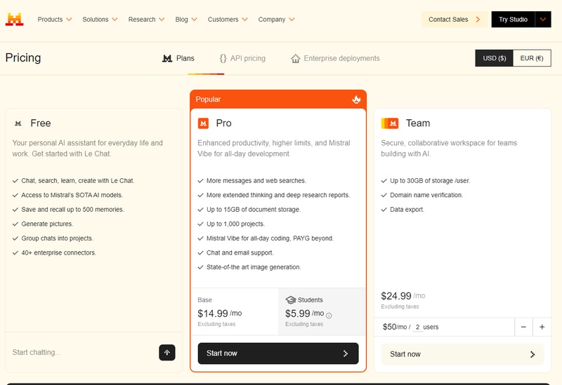 mistral pricing plans