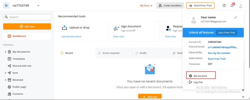navigate to account settings