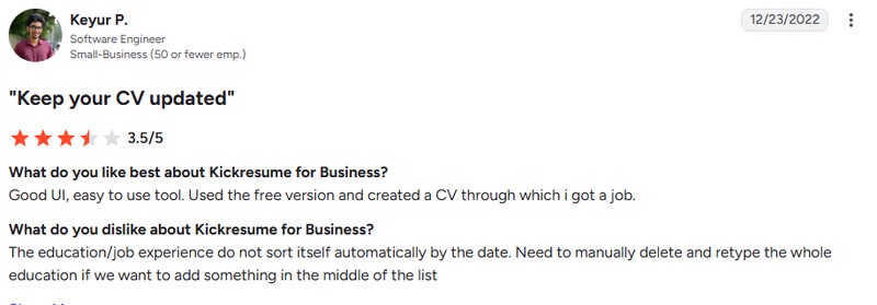 negative g2 comments on kickresume