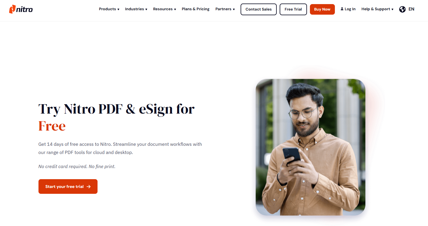nitro pdf free trial page