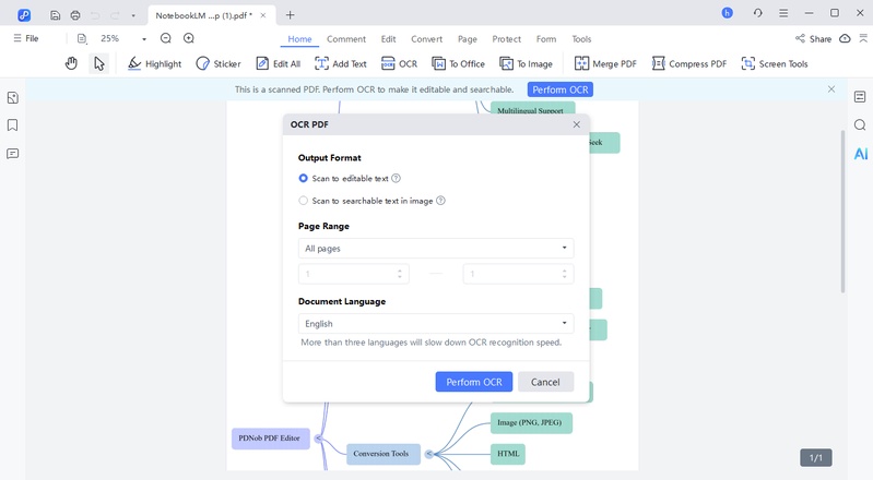 notebooklm mind map perform ocr