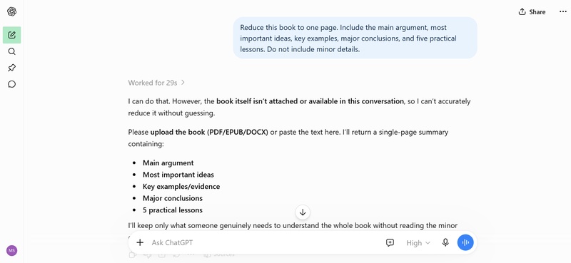one page book summary