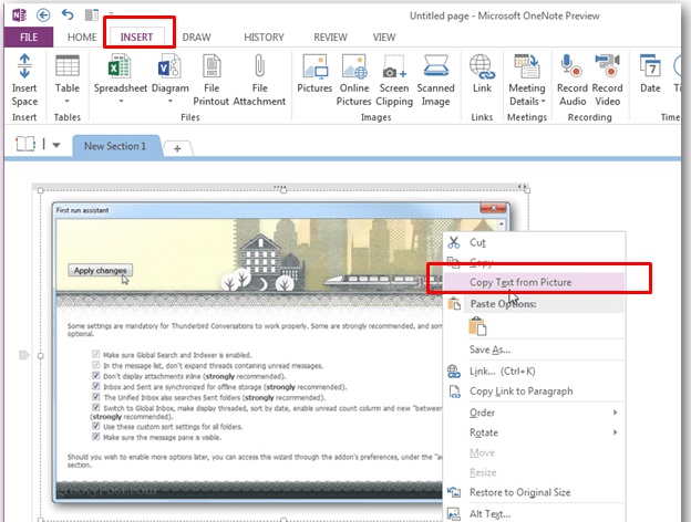onenote copy text from picture