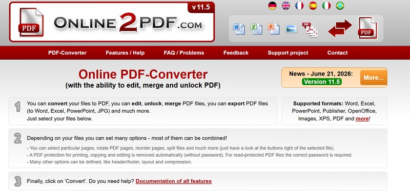 online2pdf converter interface