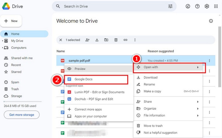 open a pdf with google docs in google drive