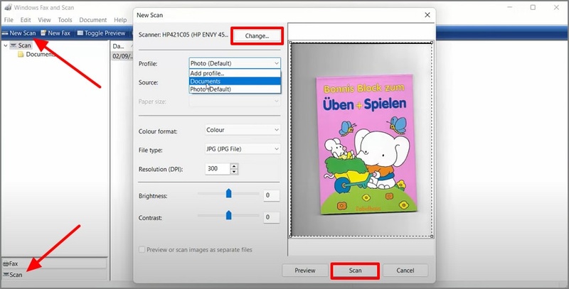 open the windows fax and scan