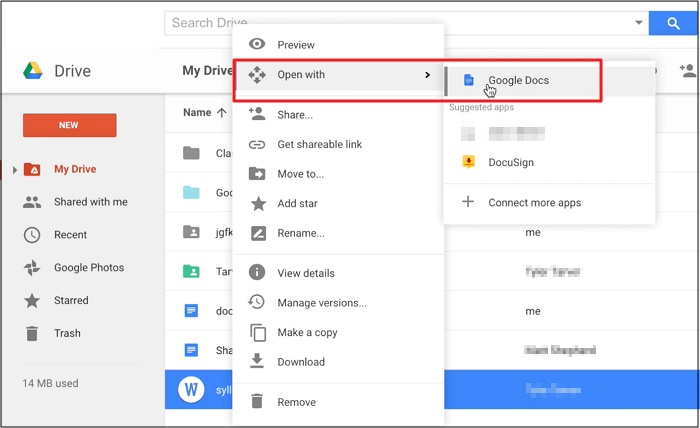 open with google docs