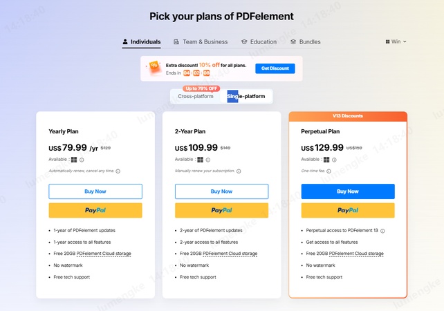 PDFelement pricing plans