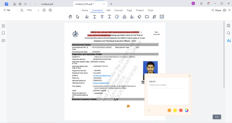 pdnob comment osssc application pdf