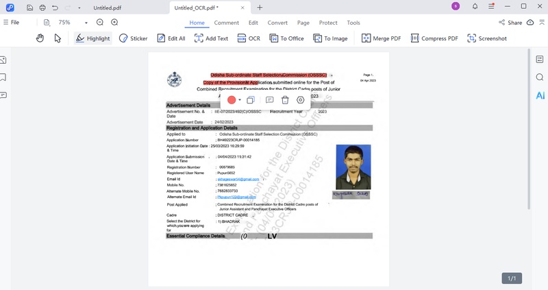 pdnob edit osssc application pdf