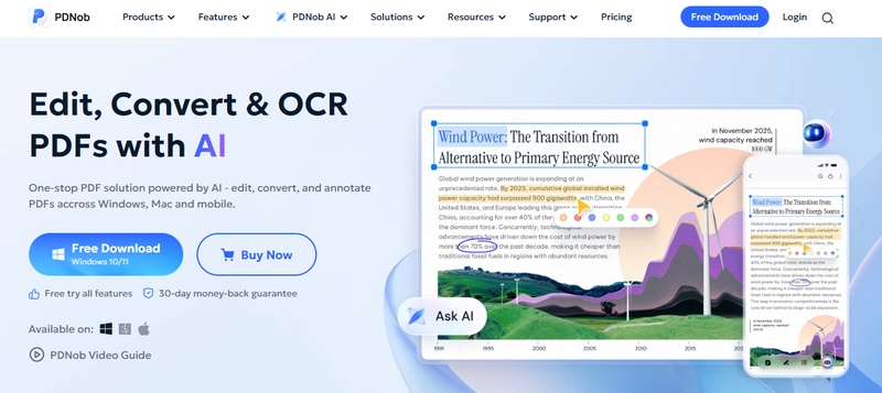 pdnob home page with download button