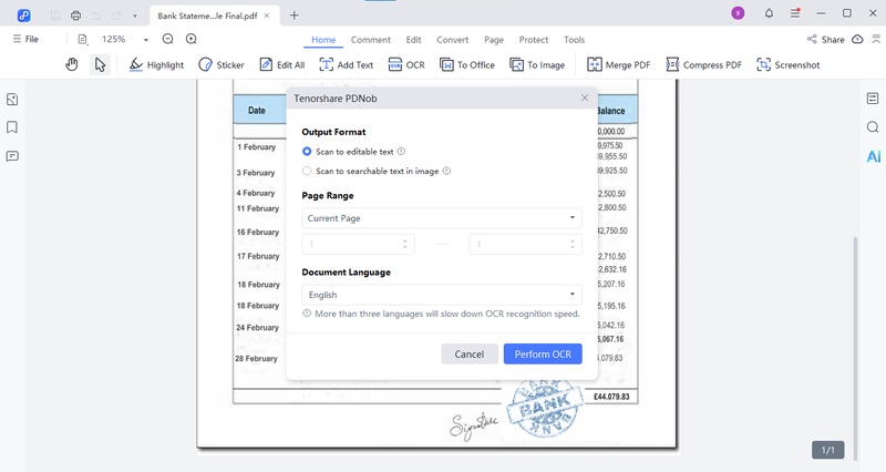 pdnob ocr bank statement